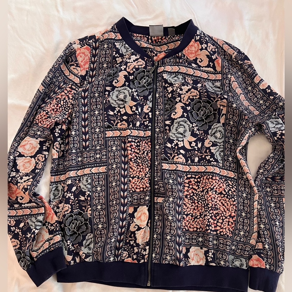 Blue and Pink Chiffon Bomber Jacket Size Medium! great Condition!